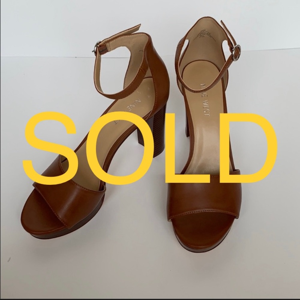 Nine West Cognac Heels Platform Sandals Size 8.5
